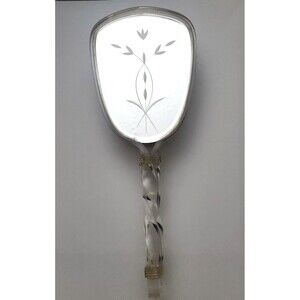 Vintage Twisted Lucite Plastic Hair Brush with Etched Mirror Back